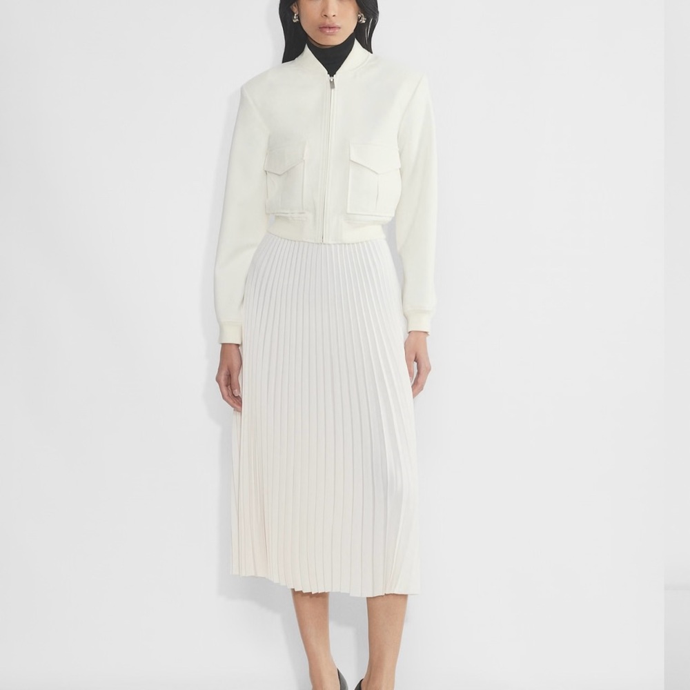 Aritzia Cream Midi Pencil Skirt with Pleats